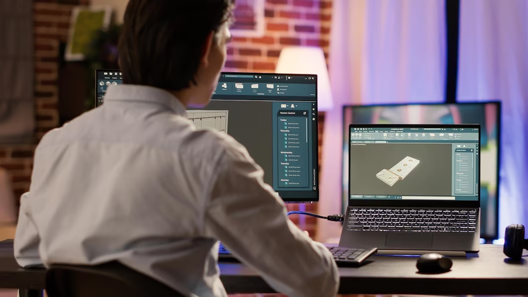 A man working on a 3D project at his computer