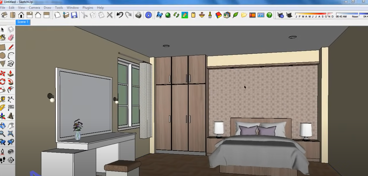 A computer screen displaying SketchUp software used for 3D house design