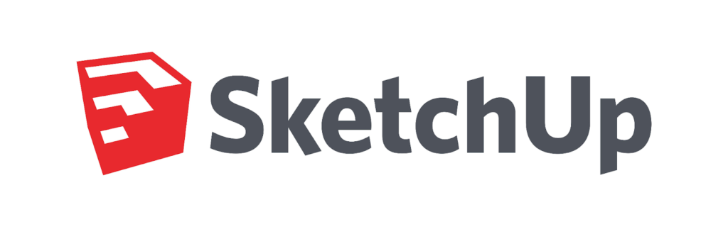 SketchUp logo with red cube-shaped stairs and black 'SketchUp' font