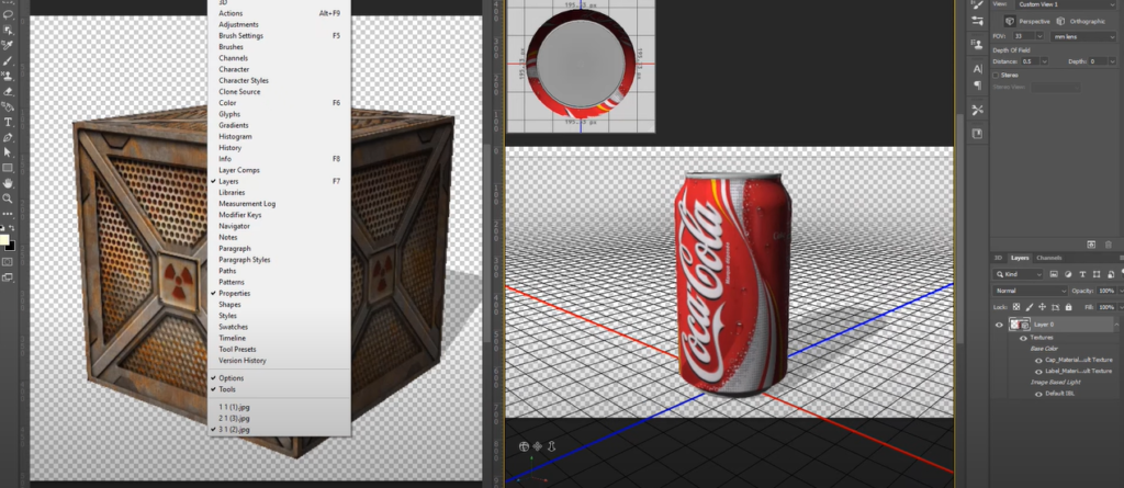 Screenshot of Photoshop interface with 3D objects