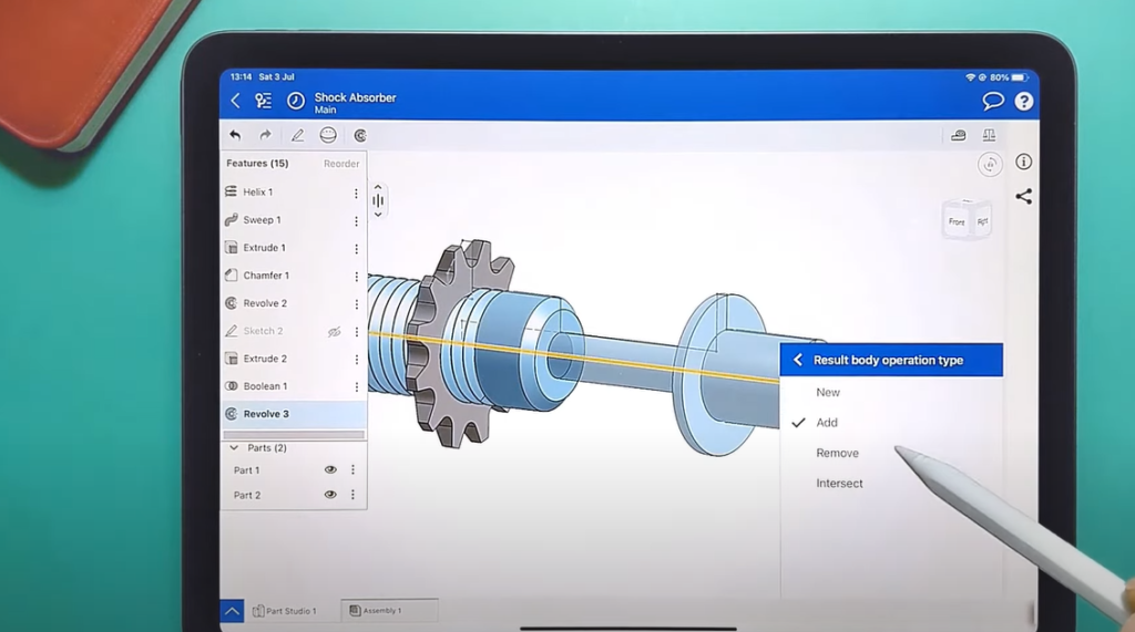 Onshape 3D CAD app on mobile and tablet displaying a 3D object