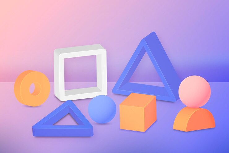 3D Basic Shapes at Purple Background